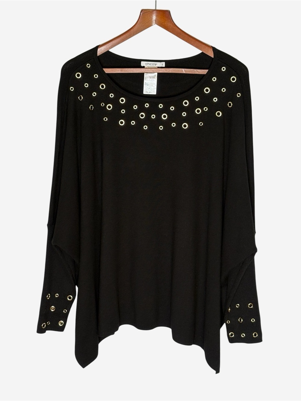 Chicos Black Grommet Detail Poncho Sweater Size L/XL Soft Boxy Knit $129 - Picture 3 of 9